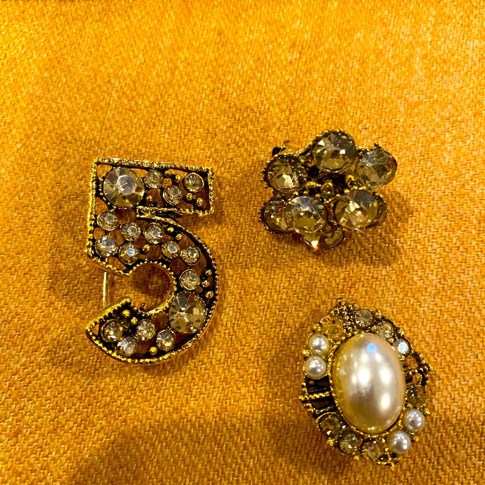 Elegant Gold and Silver Brooch Set